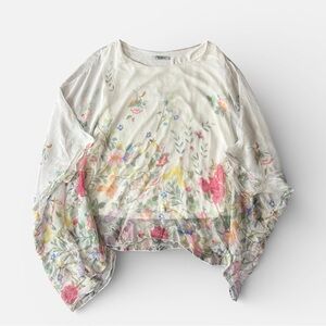 Elena Baldi Vintage100% Silk Floral Italy Chiffon Overlay Sheer Garden Print Top